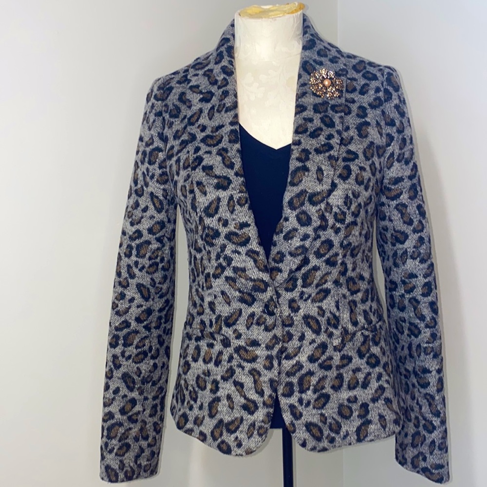 Ann Taylor LOFT Animal Cheetah Print One Button Blazer Jacket-Lined-Size Small